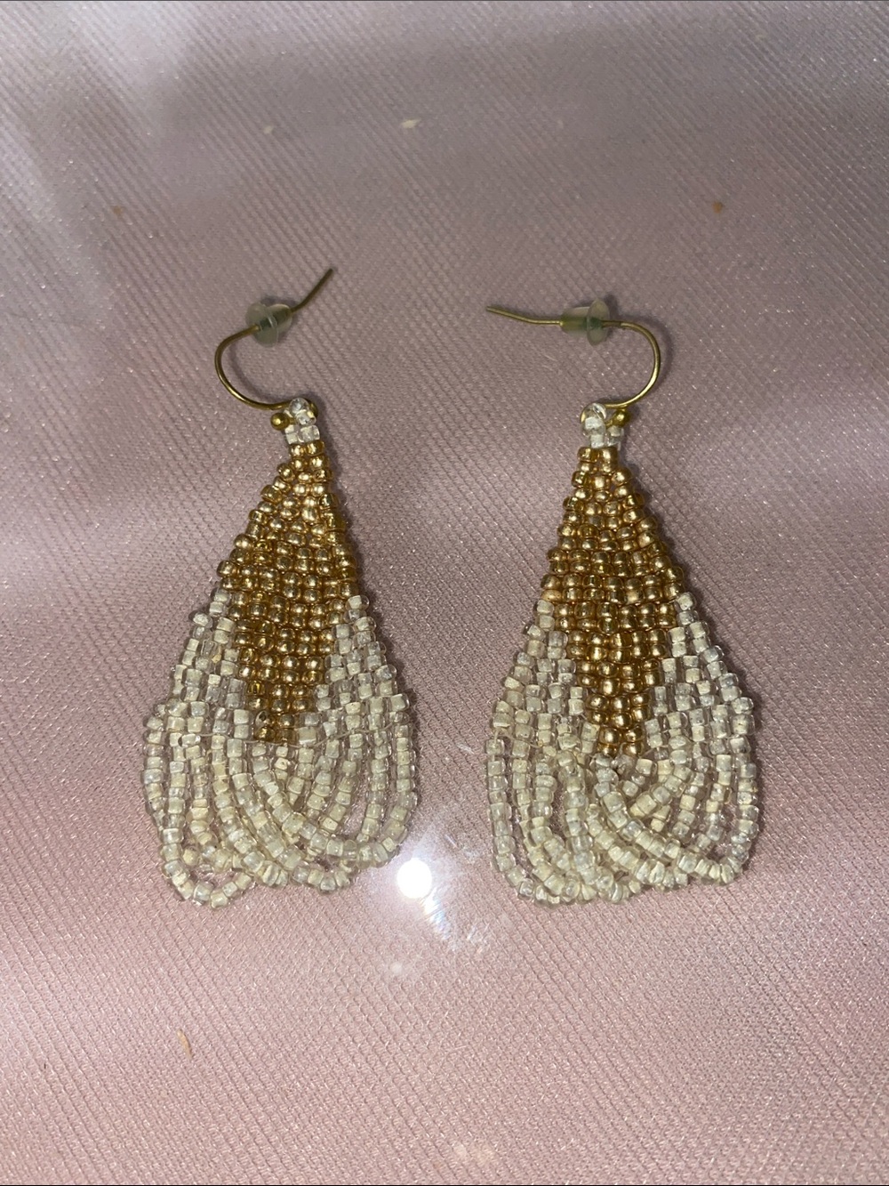 Gold and cream fish hook back earrings